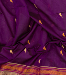 Magenta Handloom Silk Cotton Saree With Parrot Buttas Stripes-SC4043