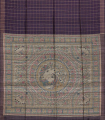 Violet Handloom Dupion Silk Saree With Checks & Printed Pallu-DS0597