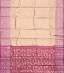Taupe Woven Synthetic Tissue Saree With Floral Motifs & Magenta Border-BL4350