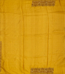 Mustard Handloom Tussar Silk Saree With Embroidered Motifs