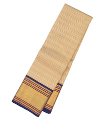 Taupe Handloom Korvai Kanchipuram Silk Saree With Stripes-KA12768