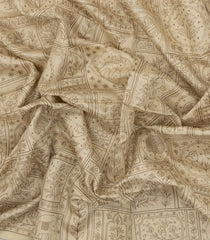 Beige Printed Art Dupion Saree With Contrast Border-BL5073