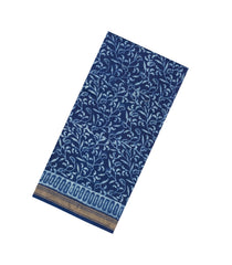 Indigo Printed Chanderi Cotton Saree With Floral Motifs-CC1780