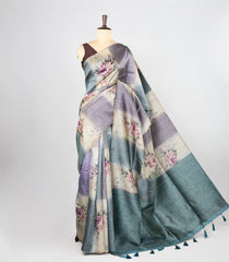 Cyan Woven Synthetic Dola Silk Saree With Woven & Printed Floral Motifs-BL4662