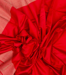 Red Handloom Banarasi Silk Saree With Striped Border-BE1701