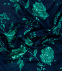 Midnight Blue Printed Chanderi Cotton Saree With Zari Border-CC1695