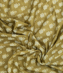 Olive Green Printed Chanderi Cotton Saree With Floral Motifs-CC1478
