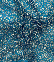 Cyan Woven Net Saree With Embroidered Mirror Work Motifs-EN1888