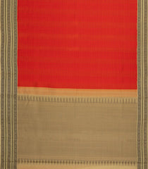 Red Handloom Korvai Kanchipuram Silk Saree With Silk Checks & Border-KA14151