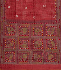 Crimson Printed Tussar Silk Saree With Floral Motifs & Meena Embroidered Border-TU3813