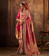 Pink Woven Blended Silk Saree & Duppatta With Zircon Embroidery -EN1952