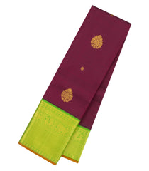 Maroon Handloom Korvai Kanchipuram Silk Saree With Zari Buttas-KA16721