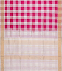White & Pink Handloom Silk Cotton Saree With Checks-SC4994