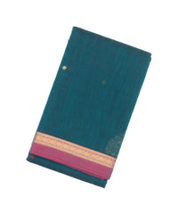 Teal Handloom Kanchi Cotton Saree With Kamalam Buttas