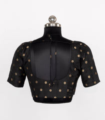 Black Readymade Tussar Silk Blouse With Zari Buttas-RB5244