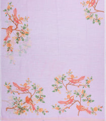 Lavender Printed Synthetic Linen Saree With Bird Motifs-SY0170