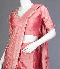 Peach Ready to Wear Chiffon Saree With Embroidery