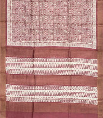 Dusty Pink Handloom Tussar Silk Saree With Printed Tribal Motifs-TU2642