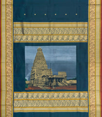 Teal Handloom Kanchipuram Silk Saree With Buttas & Printed Pallu-KA15667