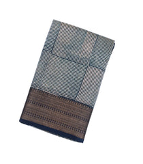 Indigo Woven Chanderi Cotton Saree With Printed Stripes