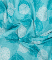 Turquoise Printed Synthetic Linen With Contrast Border-SY0289