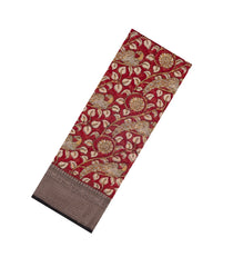 Red Printed Chanderi Cotton Saree With Zari Border-CC1516