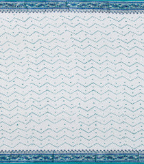 White Woven Jaipur Cotton Saree With Printed Blue Floral Motifs-JC1436
