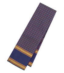 Navy Blue Handloom Kanchipuram Silk Saree With Checks & Button Motifs-KA13741
