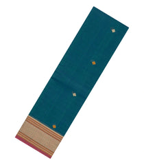 Blue Handloom Kanchi Cotton Saree With Diamond Motifs-KC1703