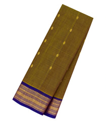Dark Olive Handloom Gadwal Silk Cotton Saree With Buttas-GA0338