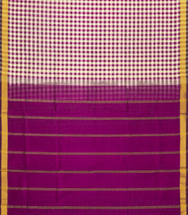 Off White & Purple Handloom Silk Cotton Saree With Checks-SC3803