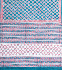 Cyan Printed Jaipur Cotton Saree With Floral Motifs-JC1446