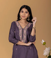 Midnight Plum Festive Embroidered Kurta-KR0859