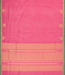 Dark Peach Handloom Silk Cotton Saree With Buttas & Contrast Border-SC4100