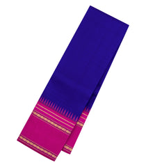 Blue Handloom Korvai Kanchipuram Silk Saree With Pink Border-KA14738