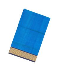 Blue Handloom Silk Cotton Saree With Contrast Zari Border-SC3675