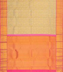 Beige Handloom Korvai Kanchipuram Silk Saree With Floral Zari Motifs-KA15821