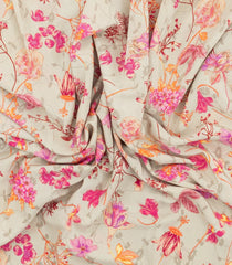 Taupe Printed Crepe Silk Saree With Floral Motifs-PS0898