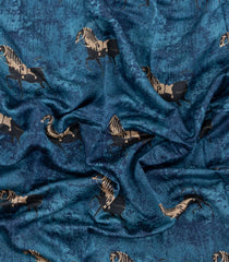 Indigo Printed Chanderi Cotton Saree With Zari Border-CC1678