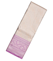 Taupe Woven Synthetic Tissue Saree With Floral Motifs & Purple Border-BL4347