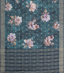 Steel Blue Printed Synthetic Dola Silk Saree With Zari Buttas & Border-SY0251