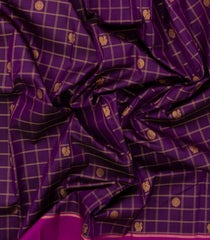 Dark Purple Handloom Kanchipuram Silk Saree With Checks & Buttas-KA14081
