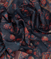 Dark Grey Woven Art Chanderi Saree With Printed Bird Motifs-BL3945