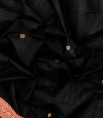 Black Handloom Silk Cotton Saree With Annam Buttas-SC4075