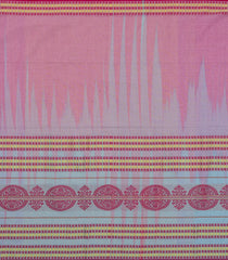 Dusty Pink Handloom Bengal Cotton Saree With Temple Border-BG1937-Dusty Pink