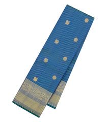 Blue Handloom Kanchipuram Silk Saree With Zari Checks & Buttas-KA16346