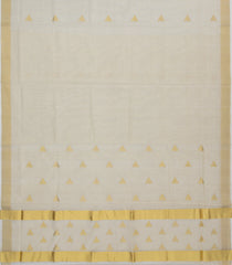 Off White Handloom Kerala Cotton Saree With Triangle Buttas-KEC1038