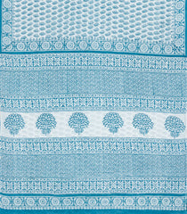 Turquoise Printed Jaipur Cotton Saree With Floral Motifs-JC1628