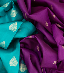 Cyan & Magenta Handloom Partly Soft Silk Saree With Floral Buttas-Cyan