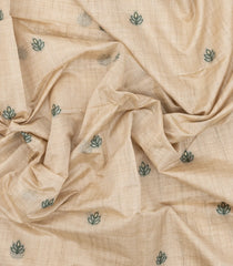 Taupe Woven Synthetic Dupion Saree With Green Floral Buttas-BL5049
